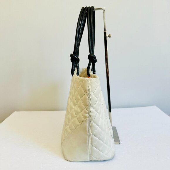 AUTHENTIC CHANEL LAMBSKIN LEATHER AND SNAKESKIN CC QUILTED CAMBON TOTE BAG RARE - Picture 9 of 14